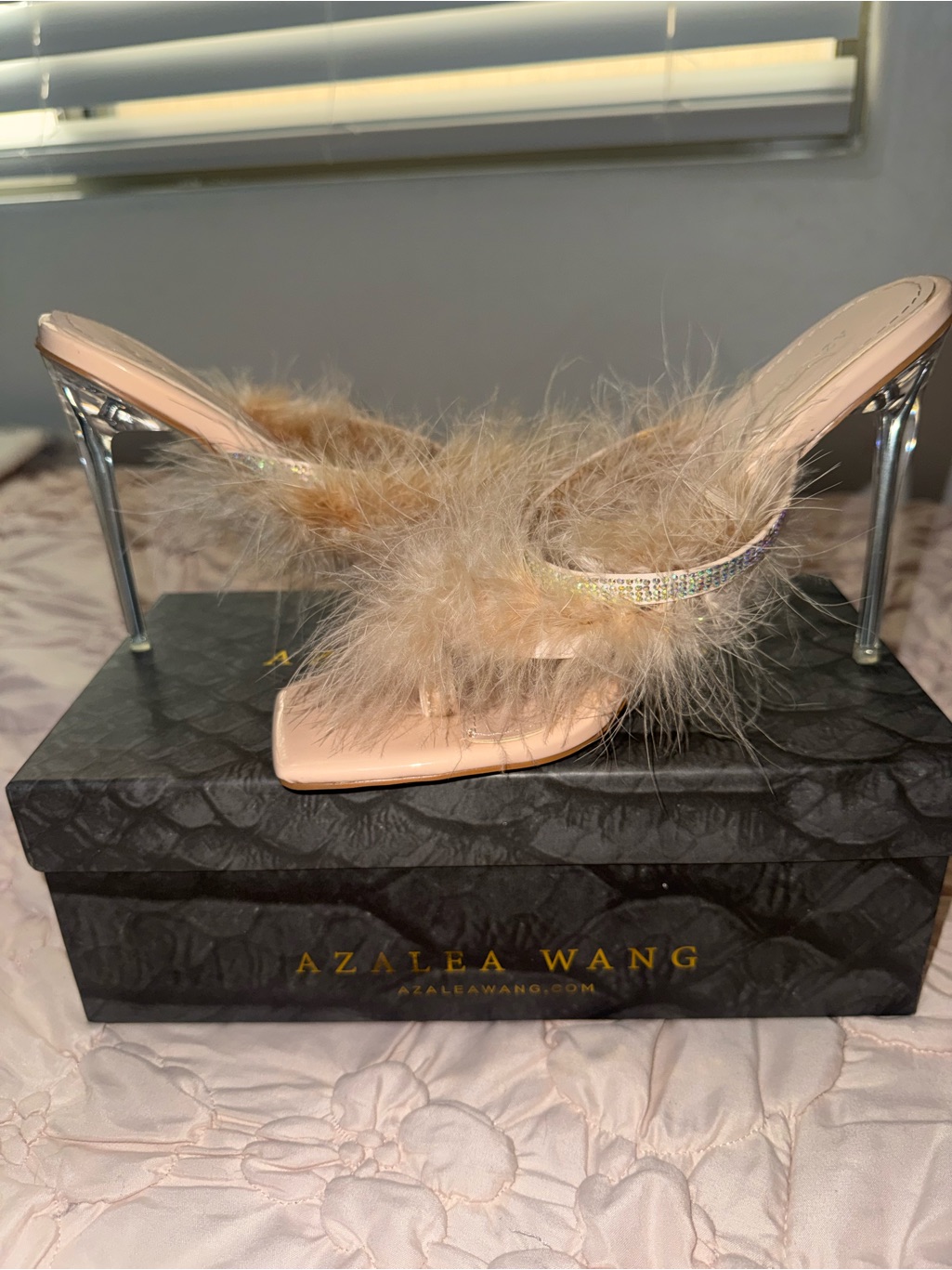 Azalea Wang Pink Feathered Crystal-Trim Heels